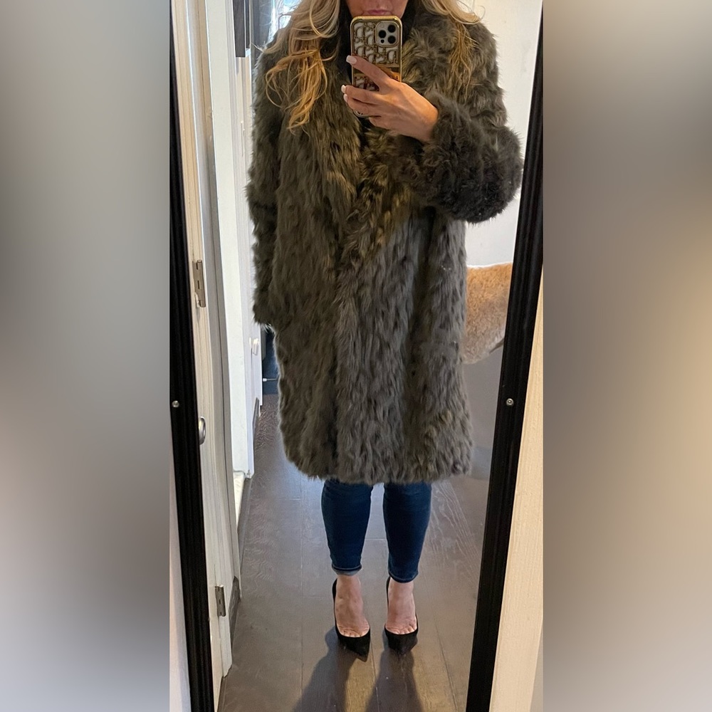 Vera wang grey faux fur coat